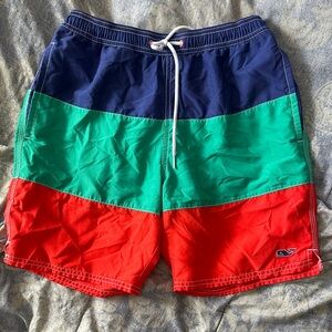 Vineyard Vines Navy, Green & Red Colorblock Swim Shorts
